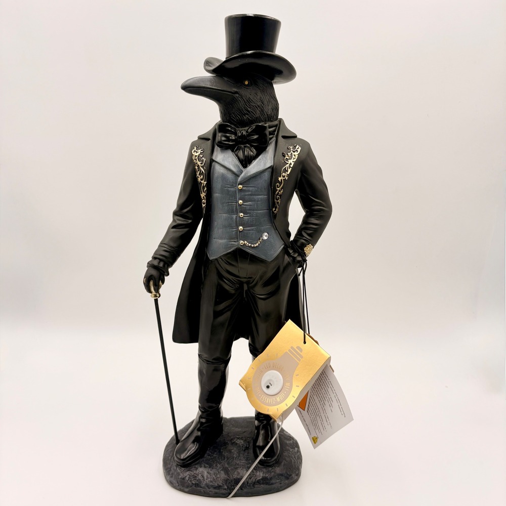Hallows Eve Lighted Raven Gentleman Figurine Halloween Victorian Gothic Crow